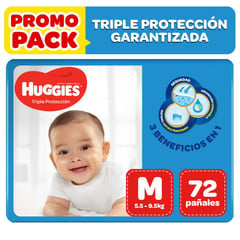 HUGGIES - Pañales Triple Protección Talla M por 72 Unidades