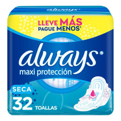 ALWAYS - Toallas higiénicas maxi protección 32 unidades