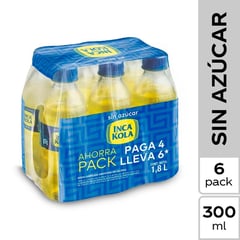 INCA KOLA - Gaseosa Sin Azúcar 300 Ml Sixpack Botella