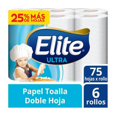 ELITE - Papel Toalla Ultra Doble Hoja 6 x 75 hojas