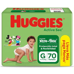 HUGGIES - Pañales Active Sec Xtra-Flex Talla G 70 Unidades