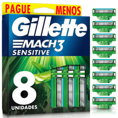 GILLETTE - Repuesto Máquina Afeitar Mach3 Sensitive 8 Und