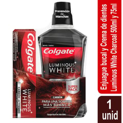 COLGATE - Enjuague Bucal Luminous White Carbón 500 mL + Pasta Dental 75 mL