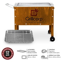 GRILLCORP - Caja China Junior Premium con Bandeja y Rack de Acero Inoxidable de 60x40x50 cm