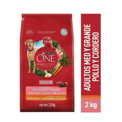 PURINA ONE - Alimento para perro Adultos medianos y grandes sabor cordero de 2 kg