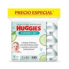 HUGGIES - Tripack de Toallas Húmedas Cuidado 4 En 1 240 unidades