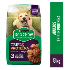 DOG CHOW - Alimento para perro Triple Proteína Adultos todos los tamaños 8 kg