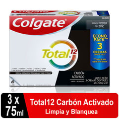 COLGATE - Crema Dental Total12 Carbón Activado 75 mL 3 Und