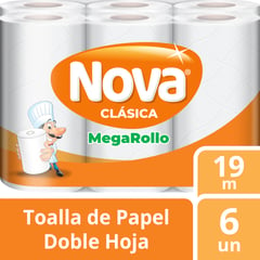 NOVA - Papel Toalla Doble Hoja Clásica Mega 6 x 19 mtrs