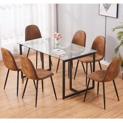 CASA JOVEN - Juego De Comedor Vidrio + 6 Sillas Suede