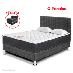 PARAISO - Dormitorio Majestic Gris 2 Plazas + Sofá Cama + 2 almohadas