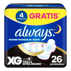 ALWAYS - Toalla Higiénica Noches Suave XG Bolsas x 26 unidades