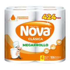 NOVA - Papel Toalla Doble Hoja Clásica Mega 4 x 106 hojas