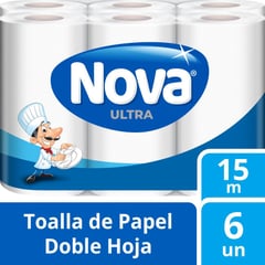 NOVA - Papel Toalla Doble Hoja Ultra 6 x 15 mtrs