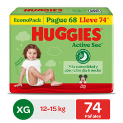 HUGGIES - Pañal Active Sec Xg Bolsa X 74 Unidades