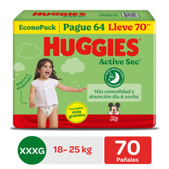 HUGGIES - Pañal Active Sec Xxxg Bol X 70 Unidades