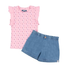 REDWOOD - Conjunto Rib Polo Y Short Chambray Niña