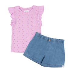 REDWOOD - Conjunto Rib Polo Y Short Chambray Niña