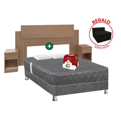 FORLI - Combo Cama Jallpa 2 Plazas + Cabecera Avellana + 2 Veladores + Sofá Cama + 2 Panetones De Regalo