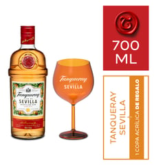 TANQUERAY - Gin Sevilla 700mL + Copa Naranja acrílica