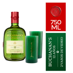 BUCHANANS - Whisky Buchanan's 12 años 750mL + 2 vasos vidrio