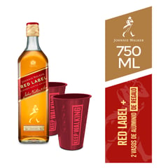 JOHNNIE WALKER - Whisky Red Label 750mL  + 2 vasos aluminio